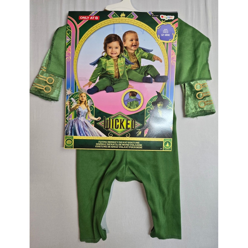 Wicked Movie Flying Monkey Infant Costume 12-18M Disguise Green Jumpsuit Wings